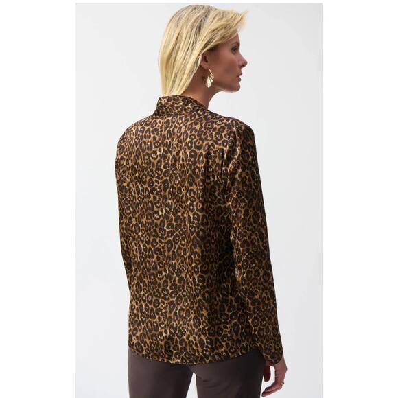 NWT Joseph Ribkoff Beige/Black Satin Animal Print Top Size 8 Style 244253 - Picture 7 of 10